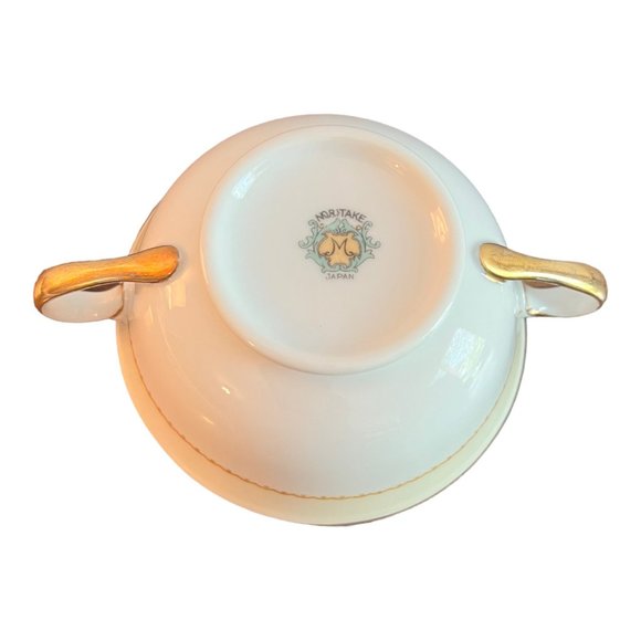 Vintage Noritake 2 handle Soup Cup and Saucer Floral Pattern Gold Trim Japan - Picture 8 of 9